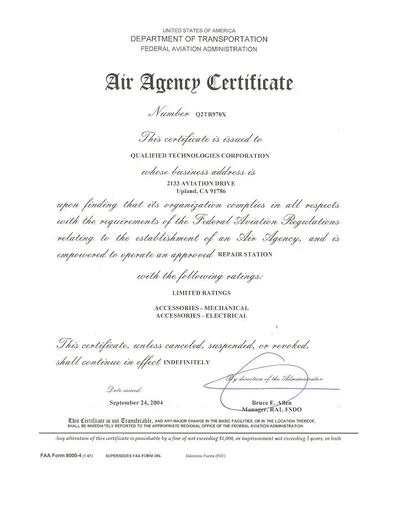 QTC FAA Air Agency Certification
