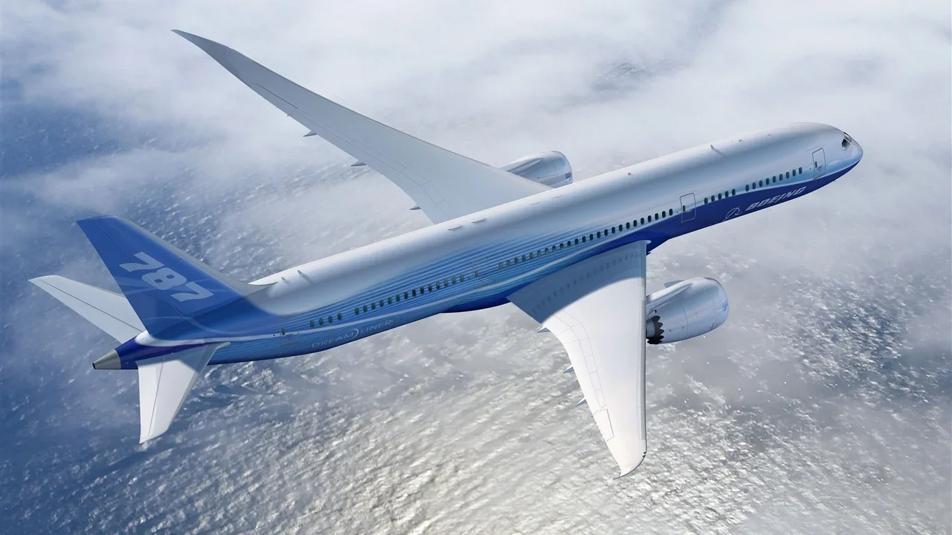 Boeing 787 Dreamliner in flight above the clouds